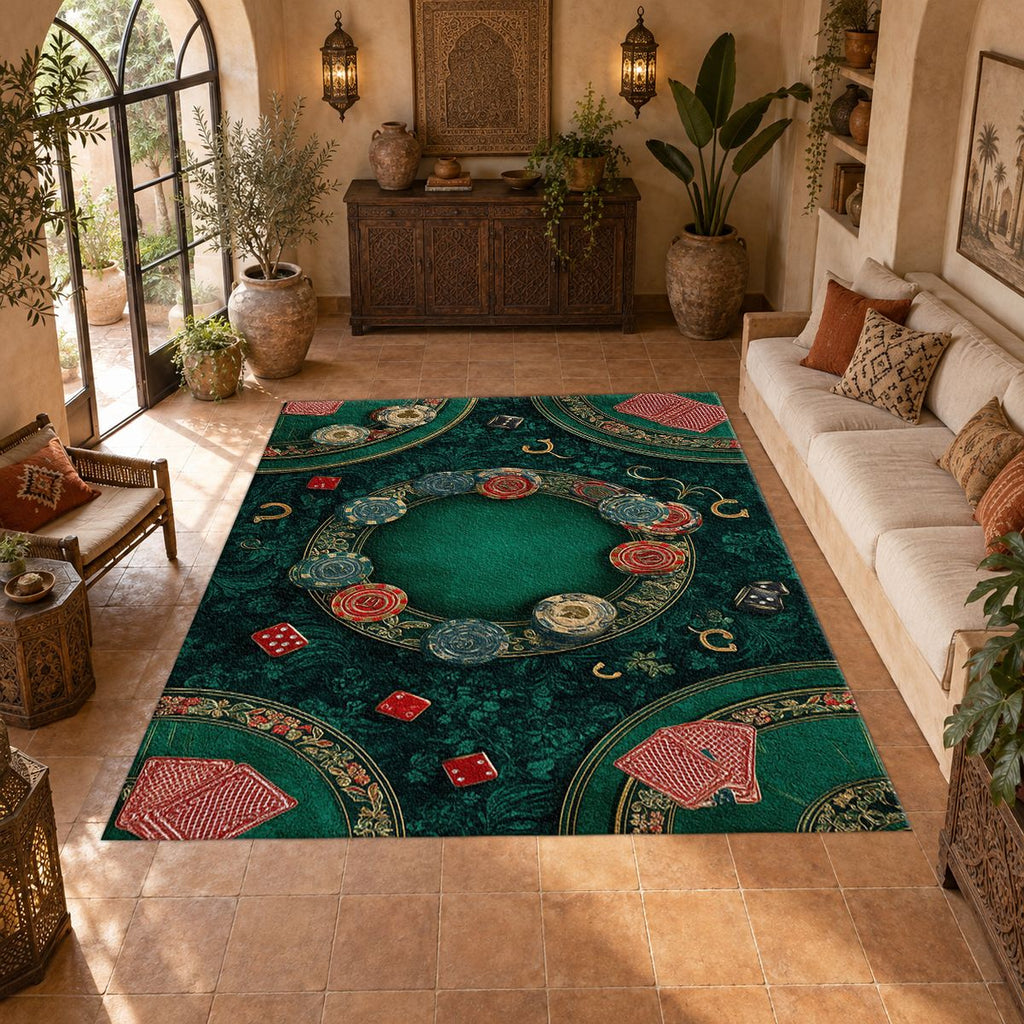 Green Poker Table Casino printed area rug