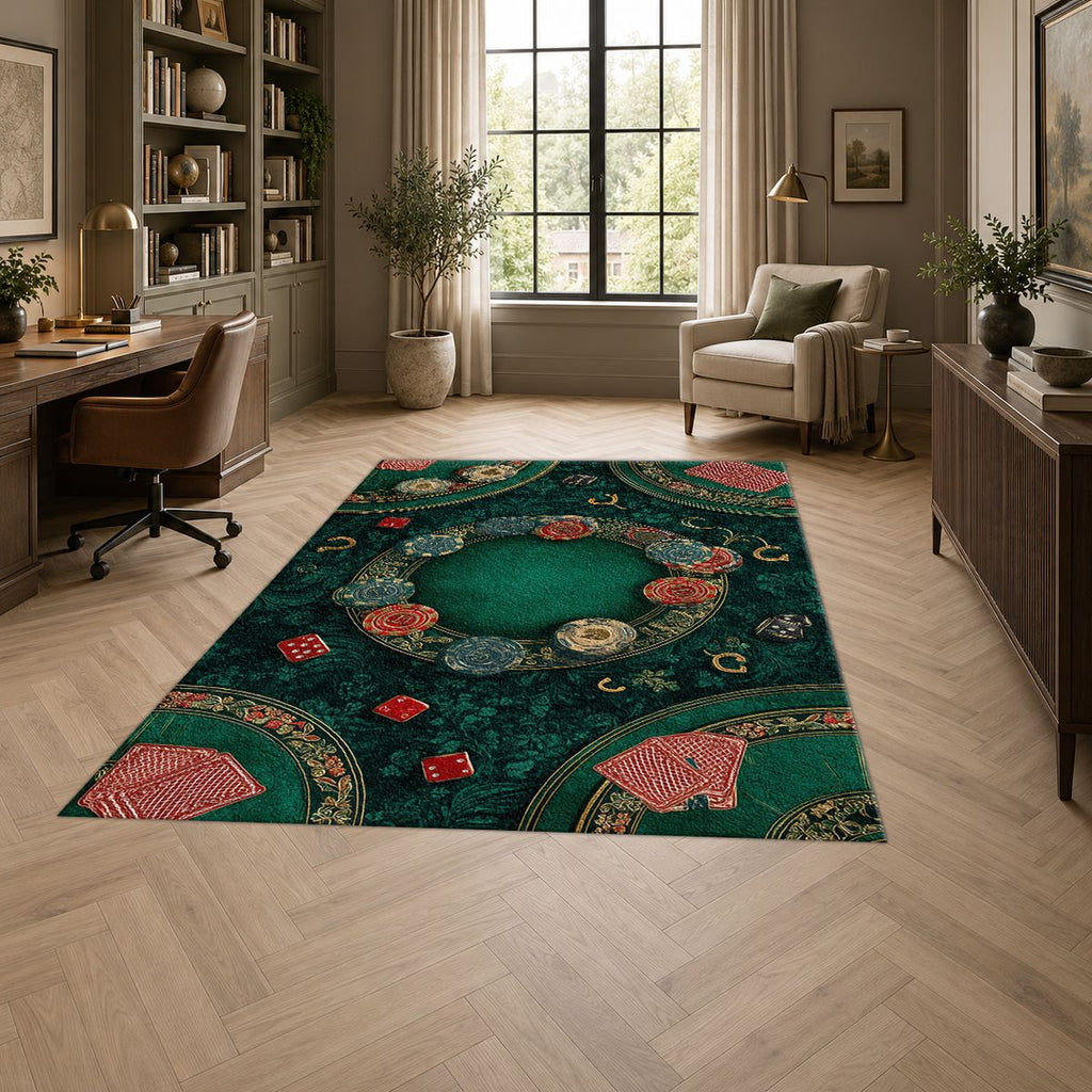 Green Poker Table Casino printed area rug