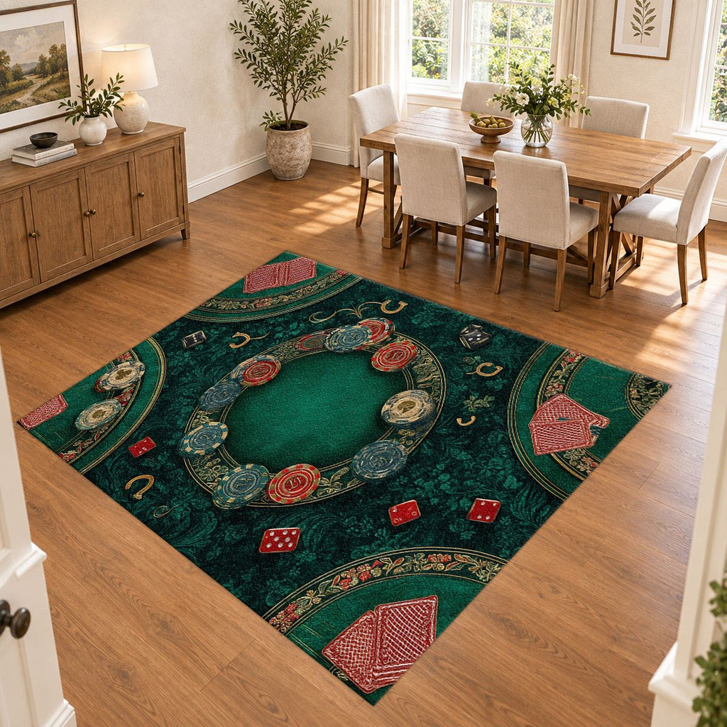 Green Poker Table Casino printed area rug