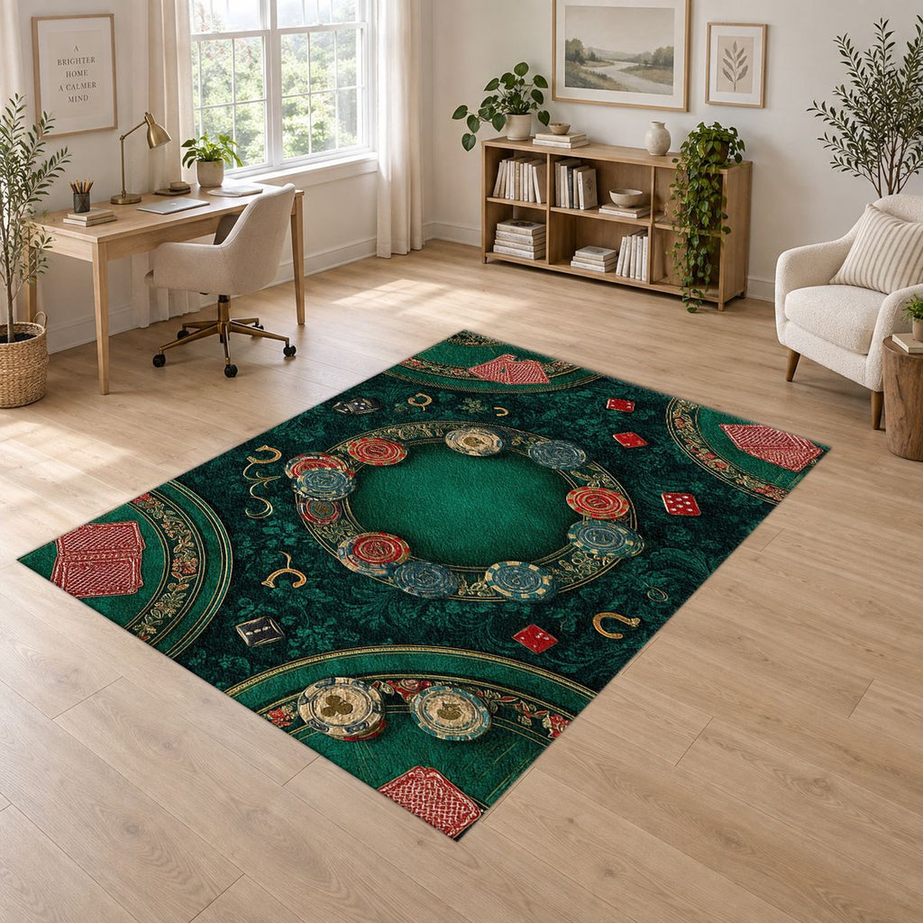Green Poker Table Casino printed area rug