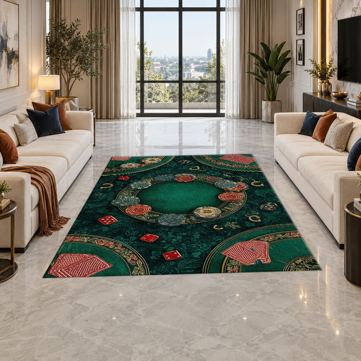 Green Poker Table Casino printed area rug