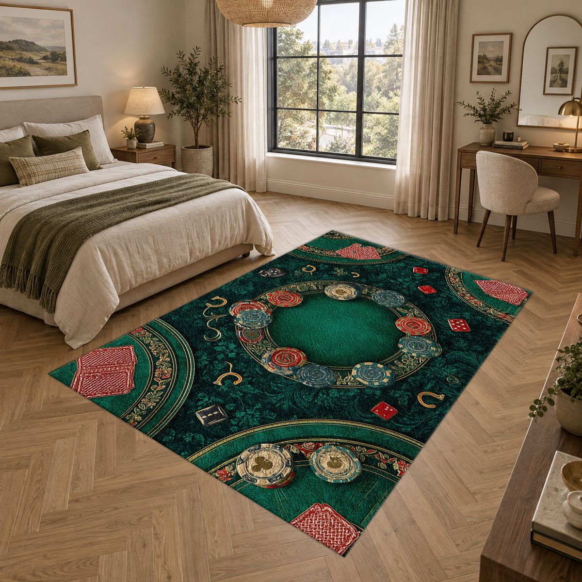 Green Poker Table Casino printed area rug