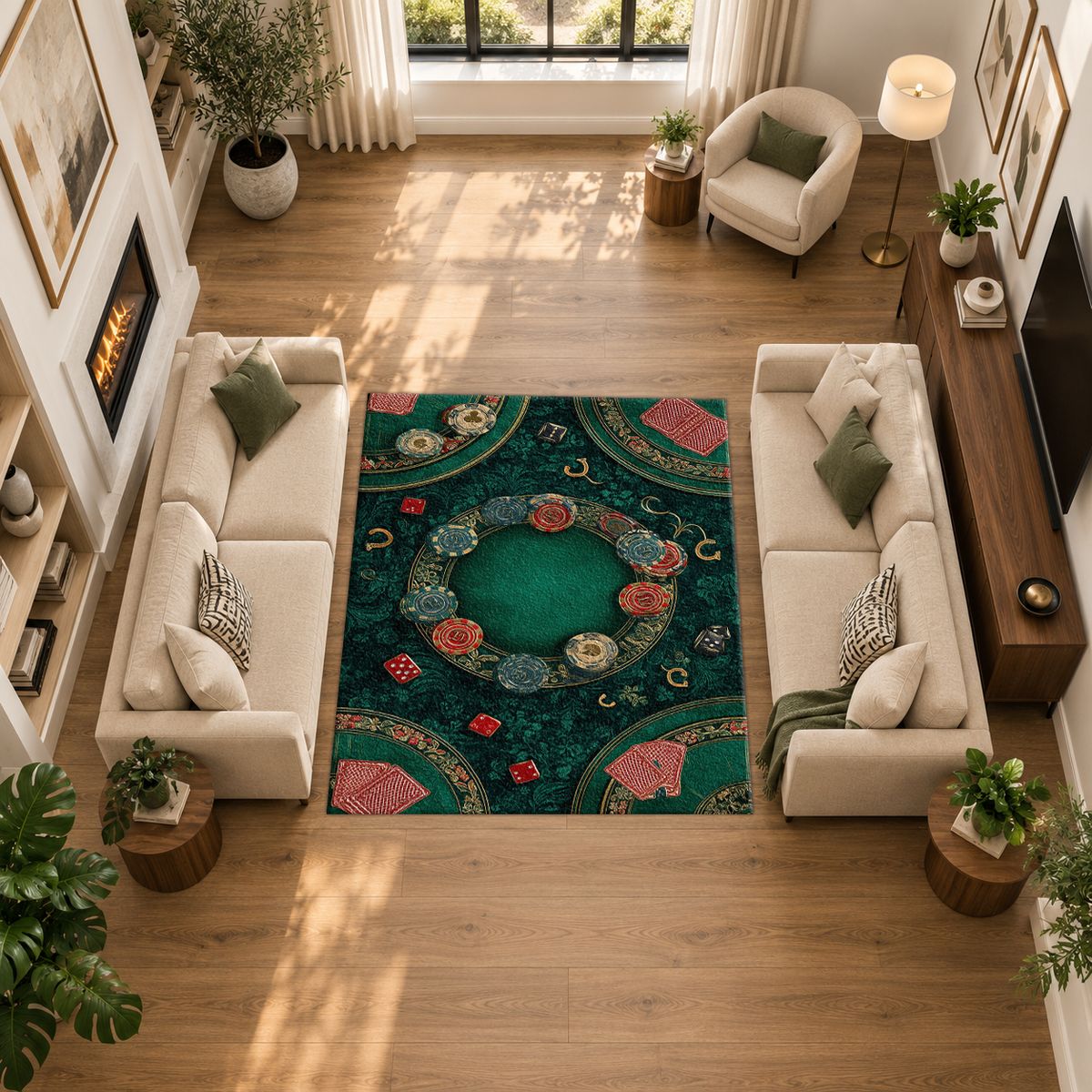 Green Poker Table Casino printed area rug