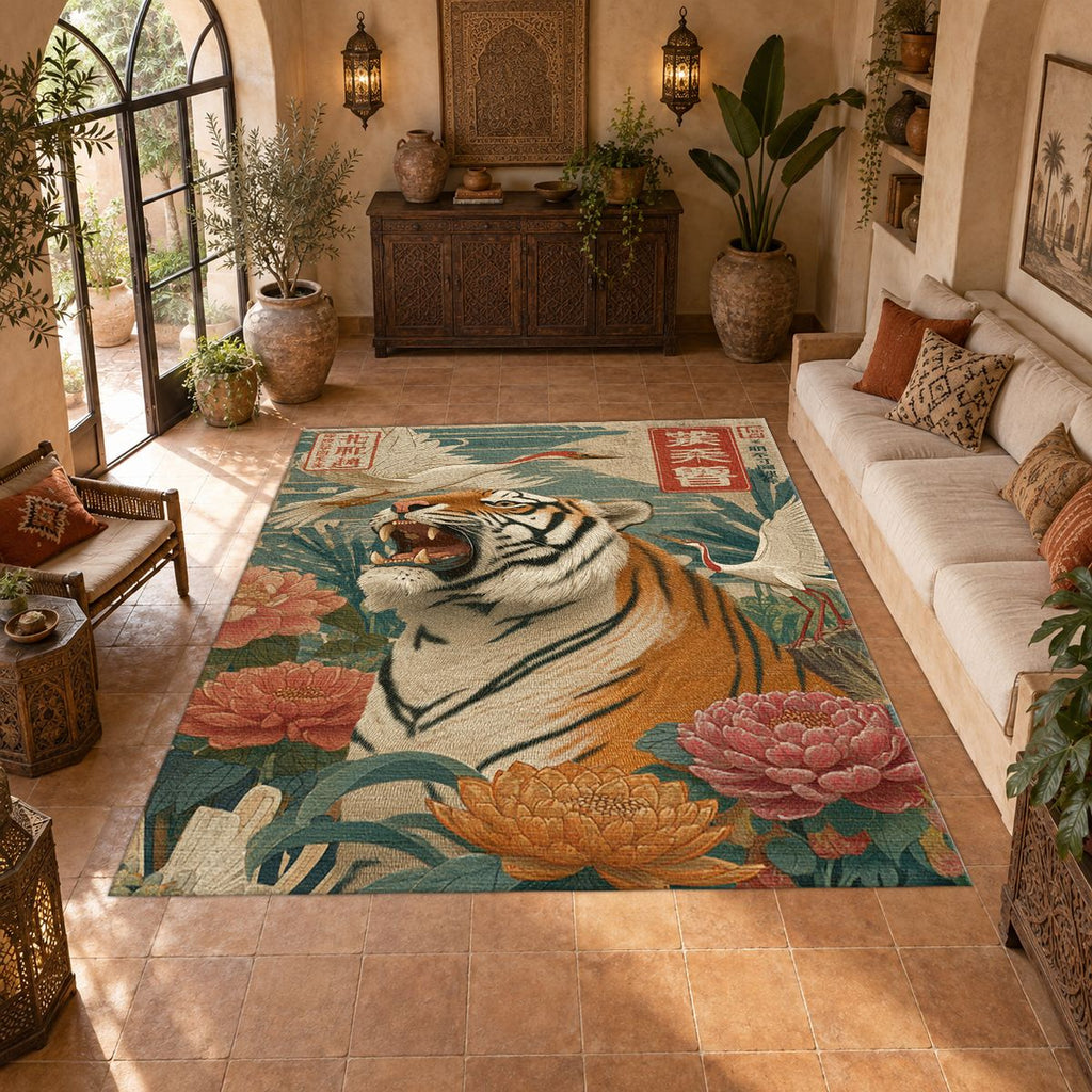 Roaring Tiger Japanese Art printed area rug