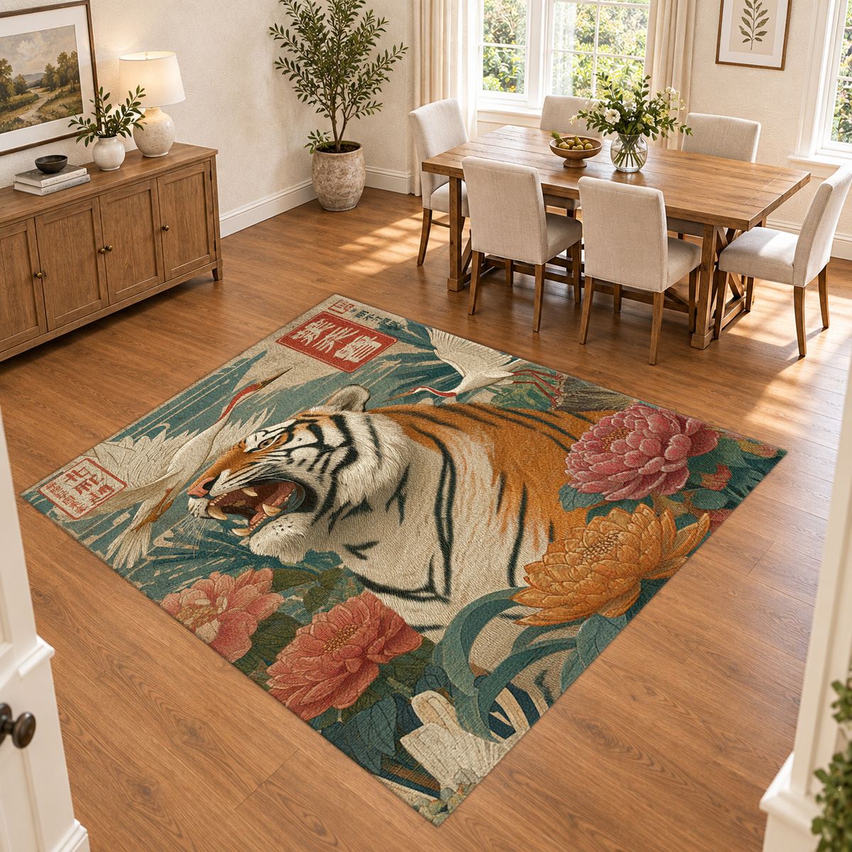 Roaring Tiger Japanese Art printed area rug
