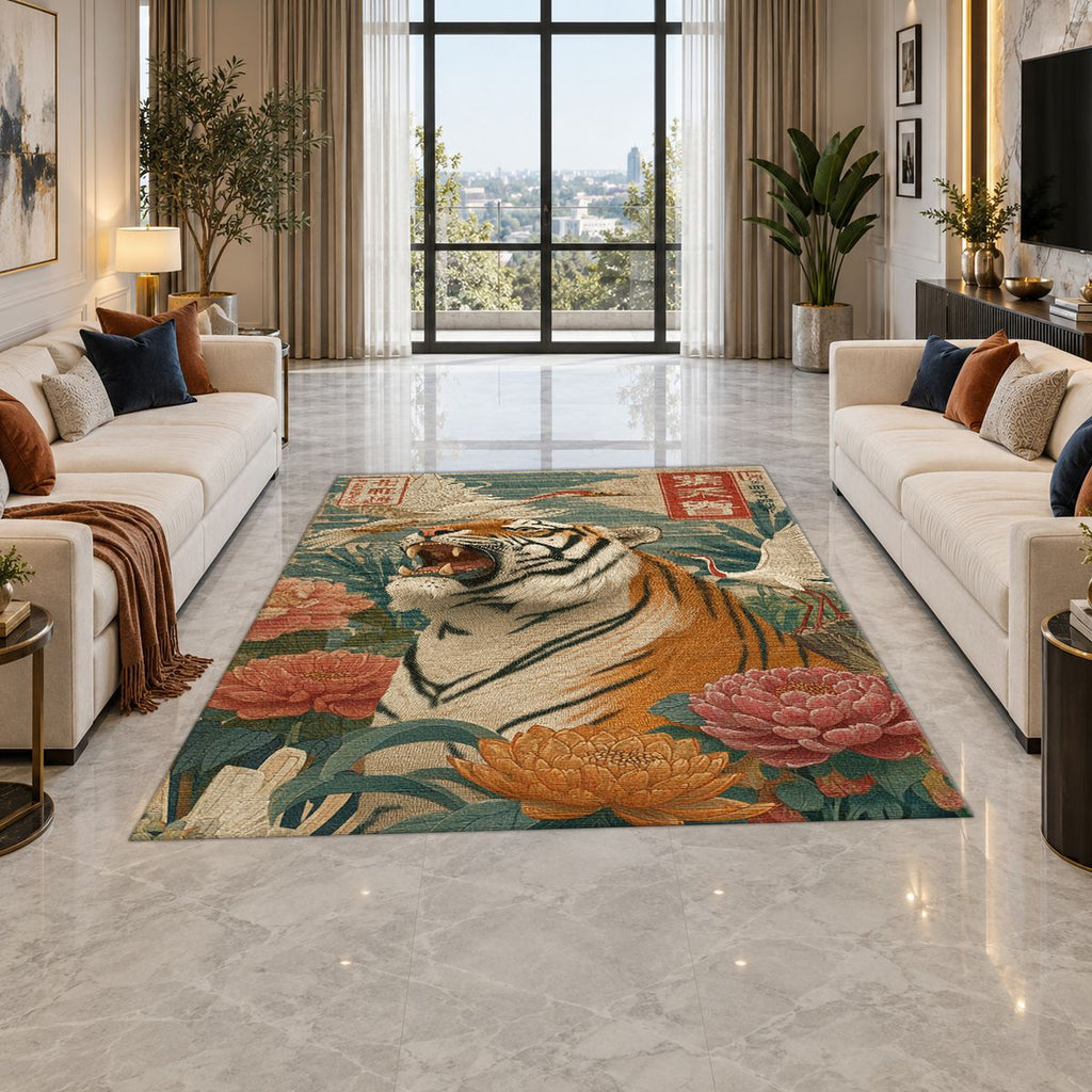 Roaring Tiger Japanese Art printed area rug