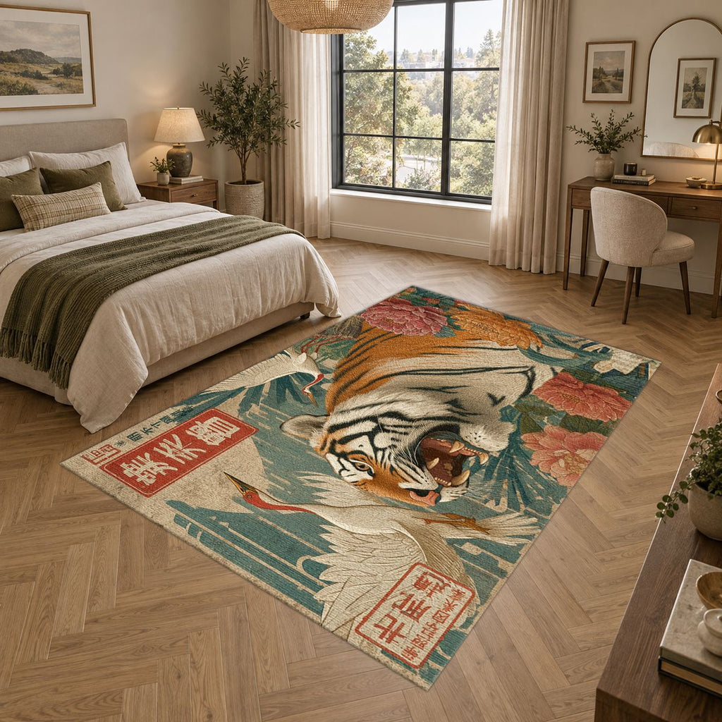 Roaring Tiger Japanese Art printed area rug