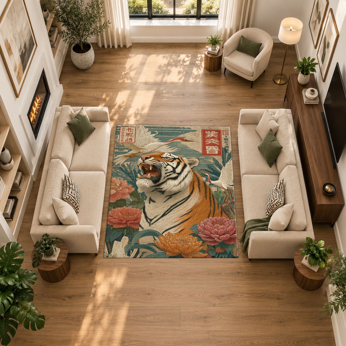 Roaring Tiger Japanese Art printed area rug