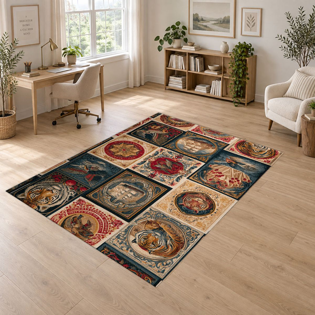 Vintage Ships and Postage Stamps printed area rug