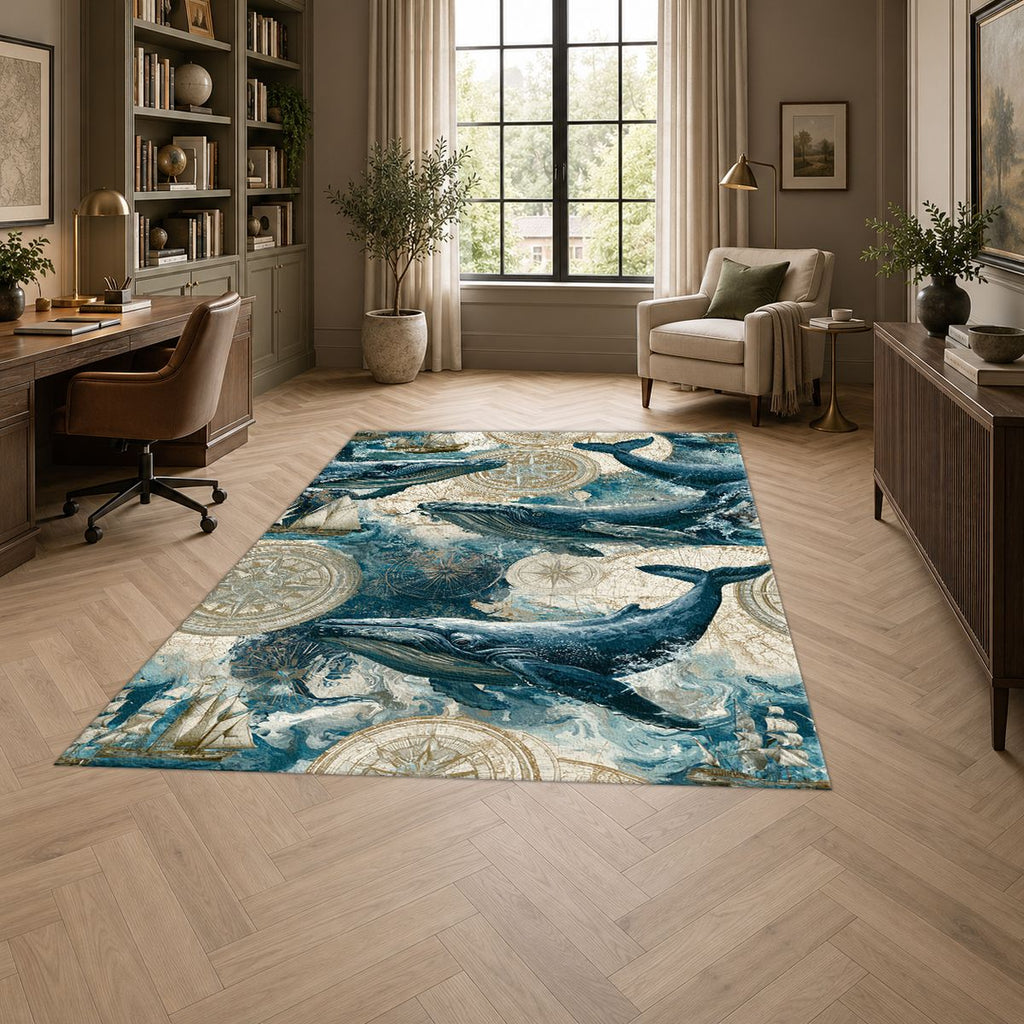 Blue Whales Ocean Pattern printed area rug