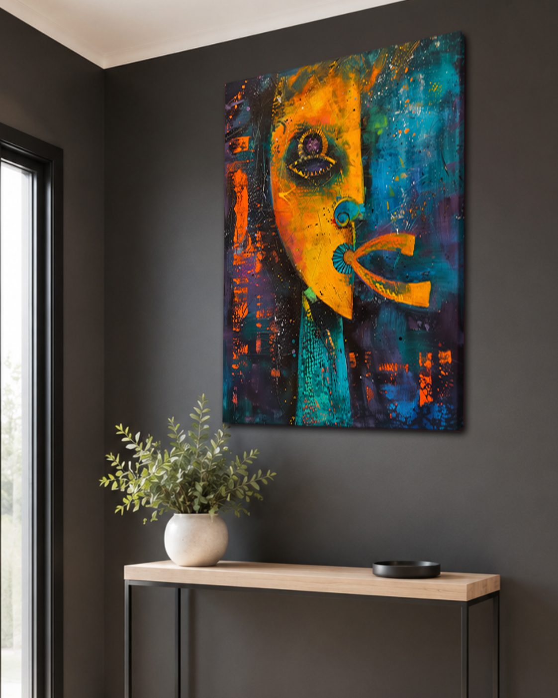 Abstract Face Mixed Media canvas wall art, unframed canvas