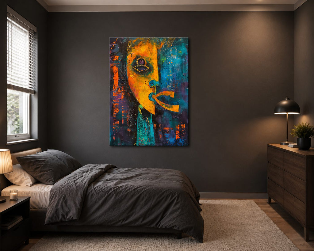 Abstract Face Mixed Media canvas wall art, unframed canvas