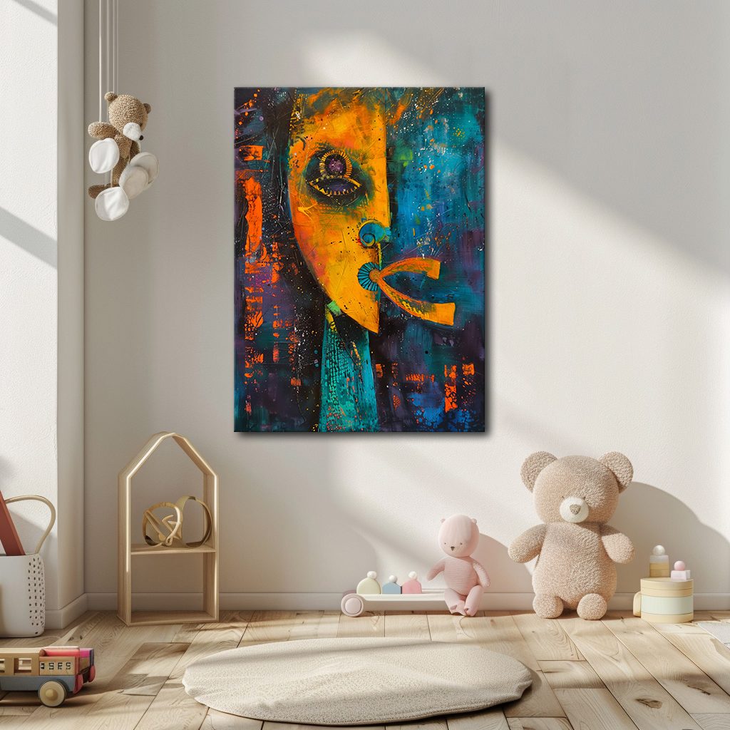 Abstract Face Mixed Media canvas wall art, unframed canvas