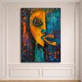 Abstract Face Mixed Media canvas wall art, unframed canvas