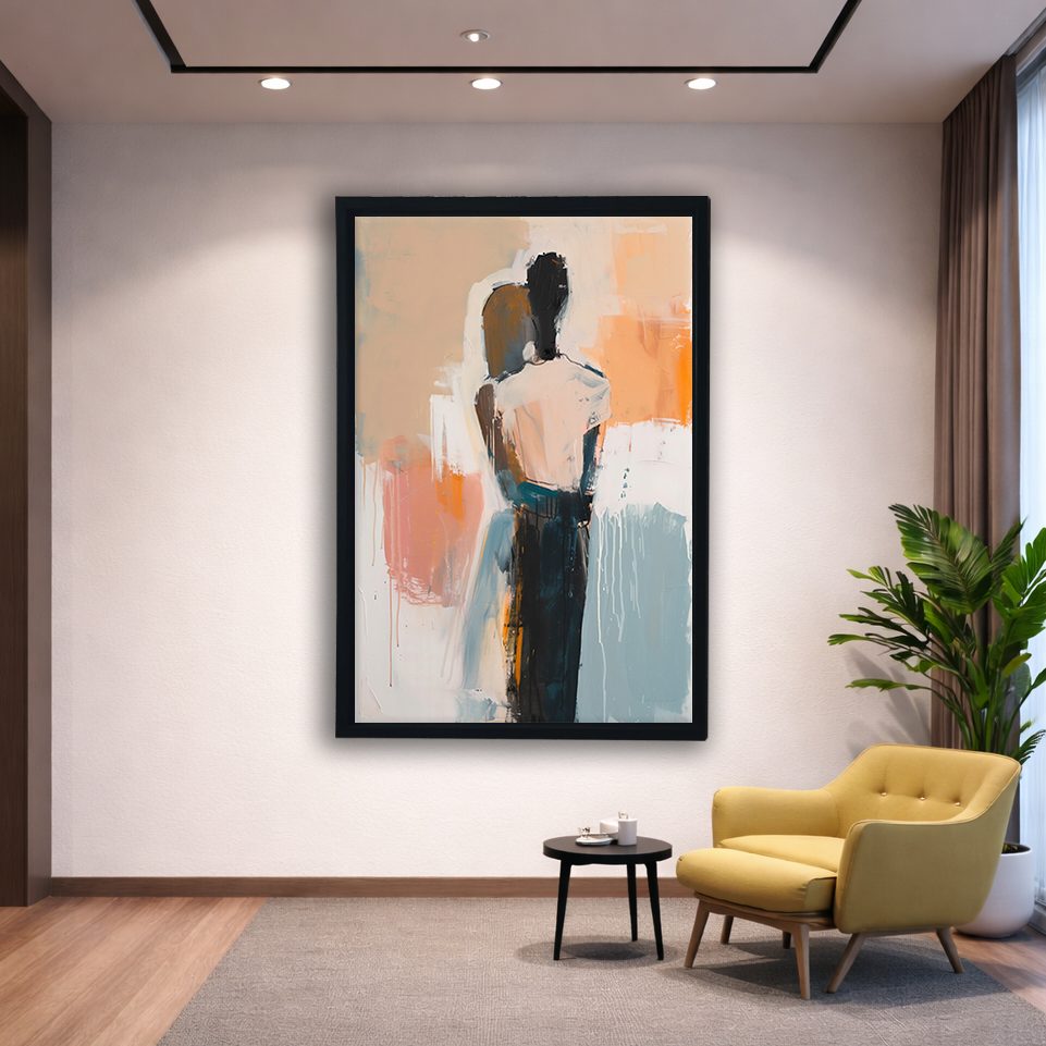 Abstract Figure in Neutral Tones canvas wall art, black floating frame