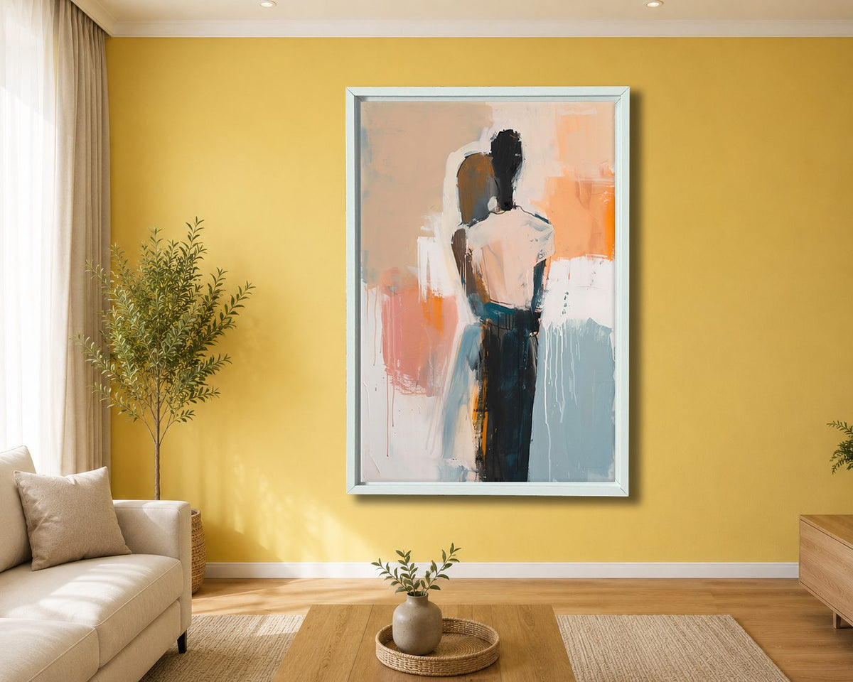 Abstract Figure in Neutral Tones canvas wall art, white floating frame