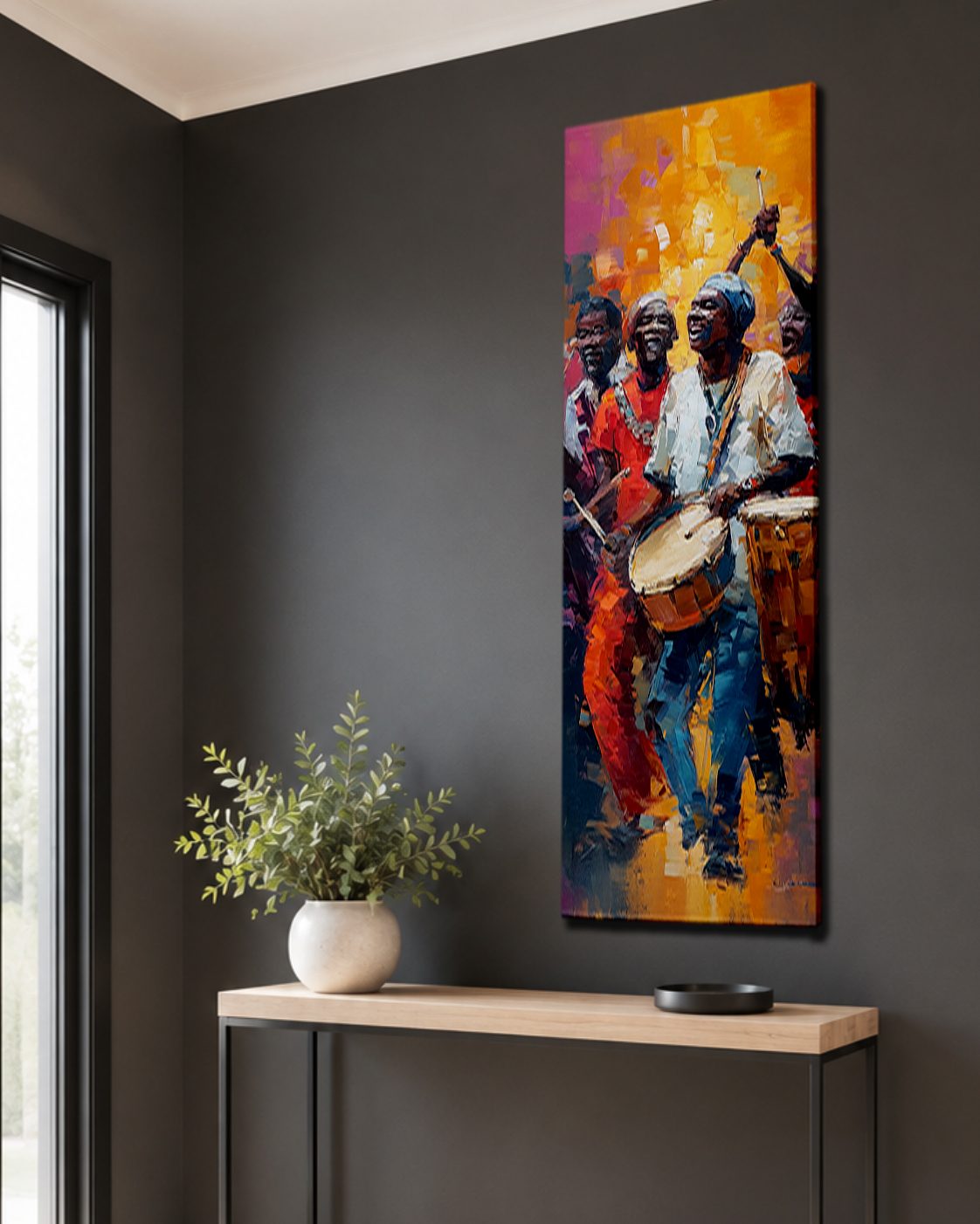 African Drummers Celebration canvas wall art, unframed canvas