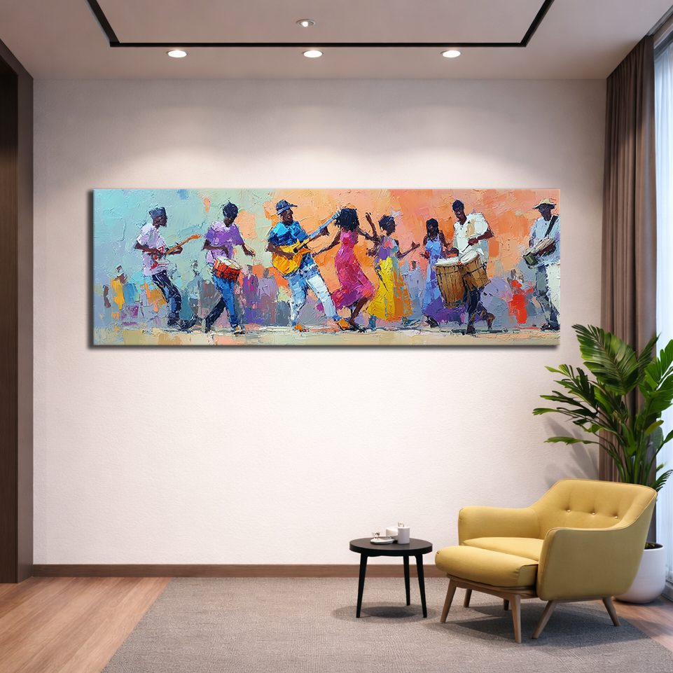 African Musicians and Dancers canvas wall art, unframed canvas