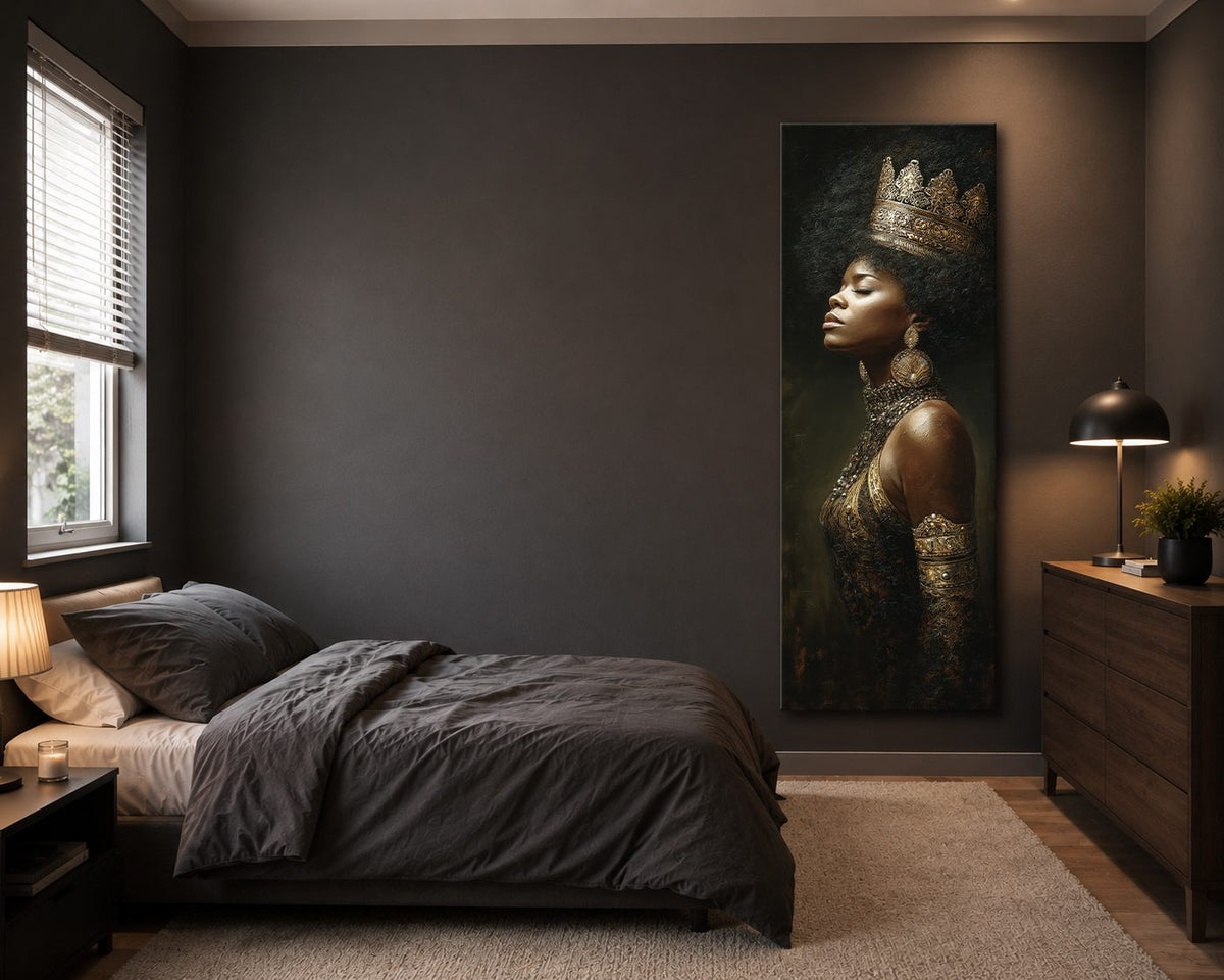 African Queen with Golden Crown canvas wall art, unframed canvas
