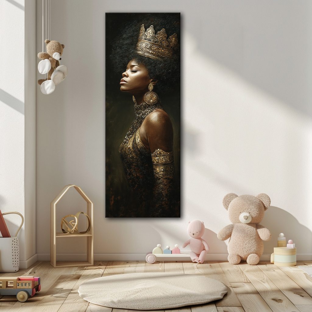 African Queen with Golden Crown canvas wall art, unframed canvas