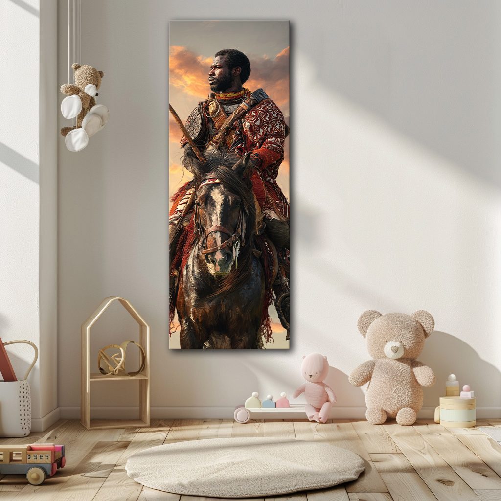 African Warrior on Horseback canvas wall art, unframed canvas