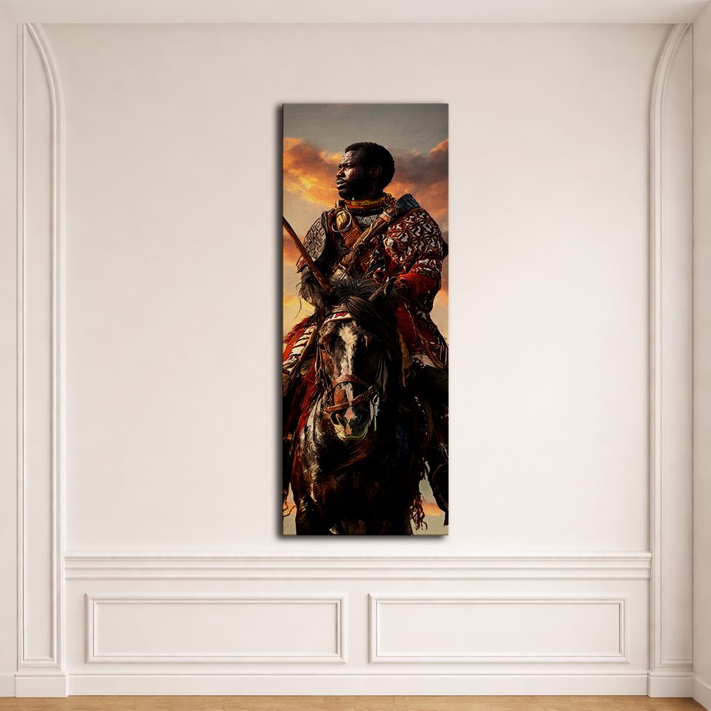 African Warrior on Horseback canvas wall art, unframed canvas
