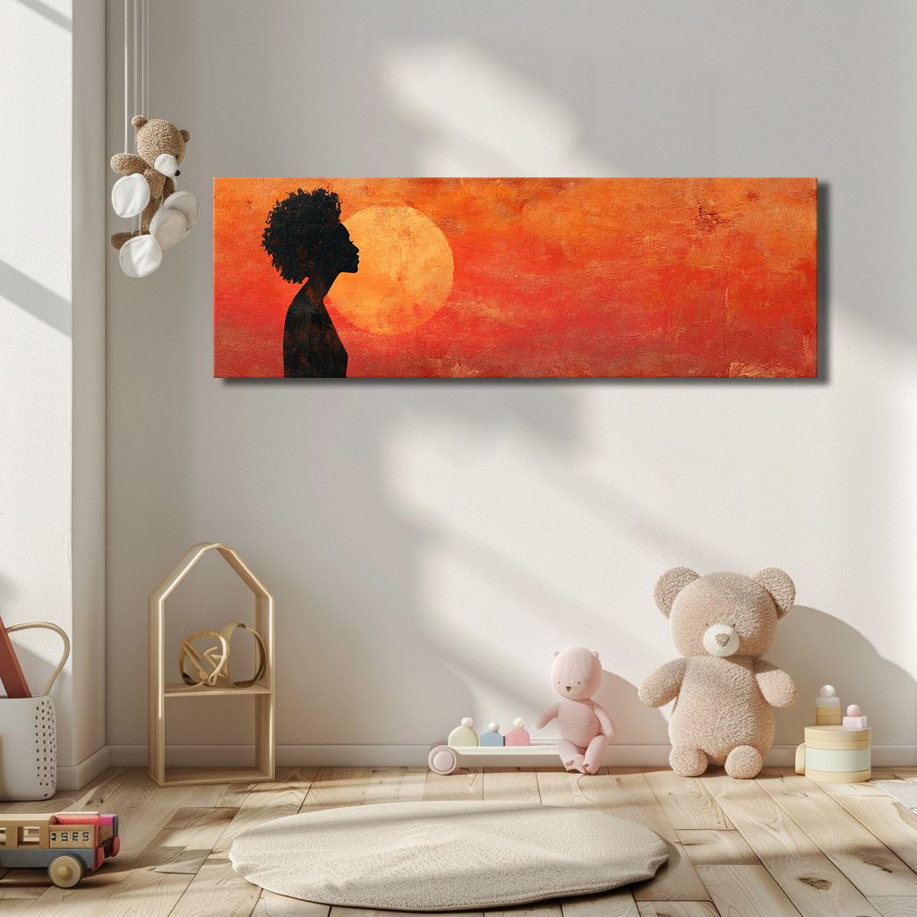 African Woman Silhouette Red Sun canvas wall art, unframed canvas