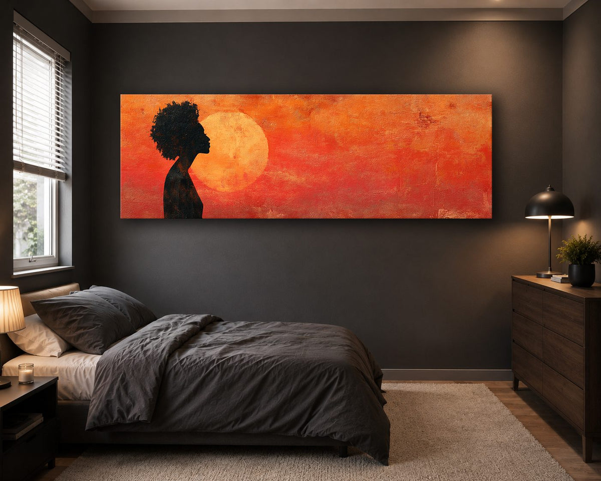 African Woman Silhouette Red Sun canvas wall art, unframed canvas