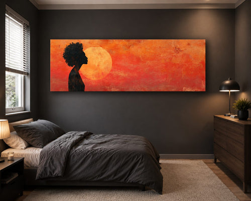 African Woman Silhouette Red Sun canvas wall art, unframed canvas