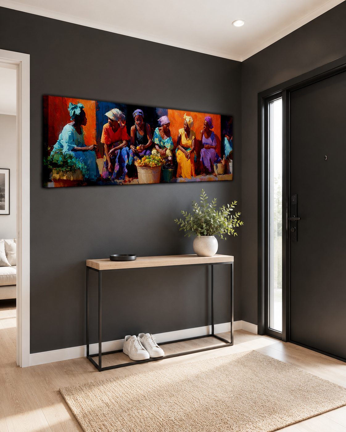 African Women at the Market canvas wall art, unframed canvas