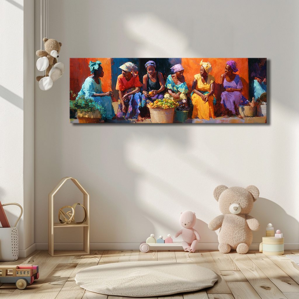 African Women at the Market canvas wall art, unframed canvas