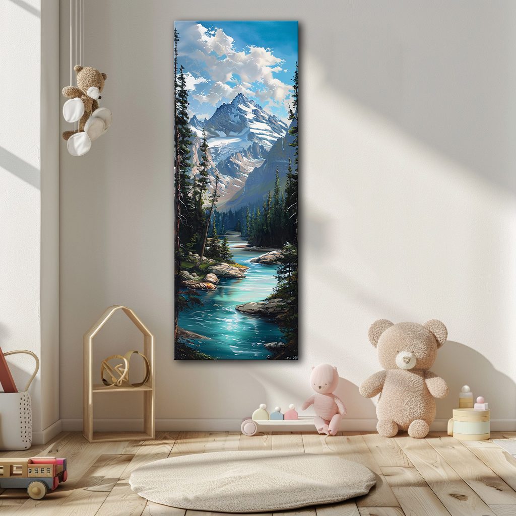 Alpine Mountain Turquoise River canvas wall art, unframed canvas