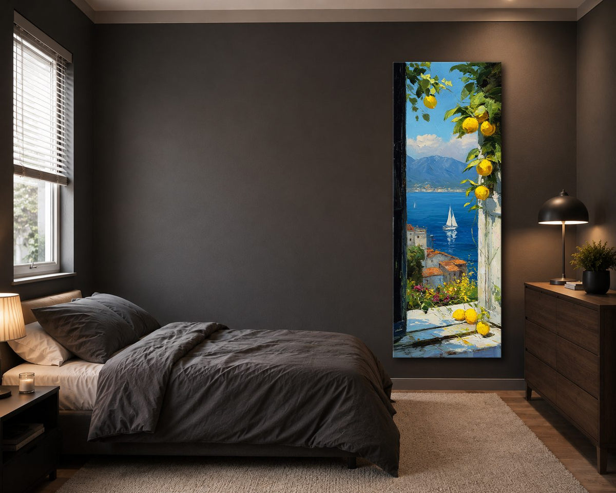 Amalfi Coast Lemon Terrace Sea View canvas wall art, unframed canvas