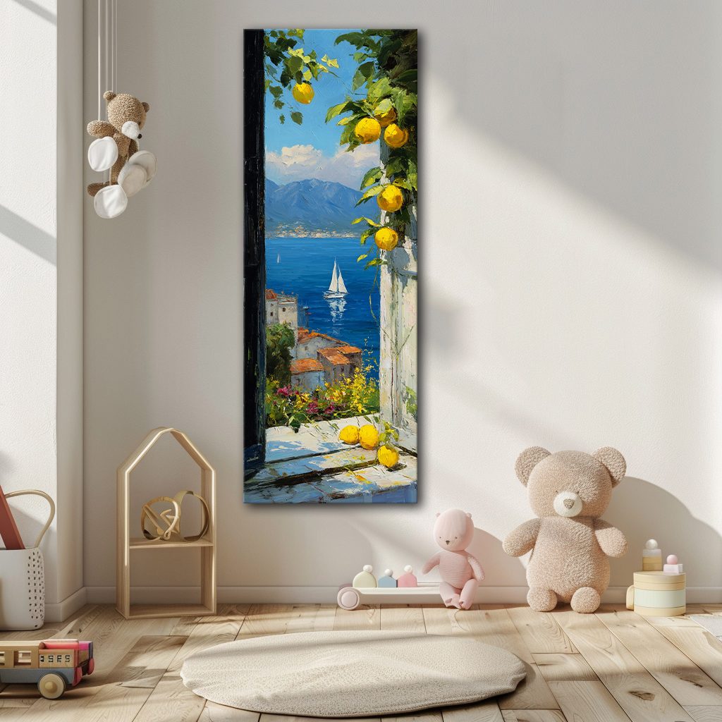 Amalfi Coast Lemon Terrace Sea View canvas wall art, unframed canvas