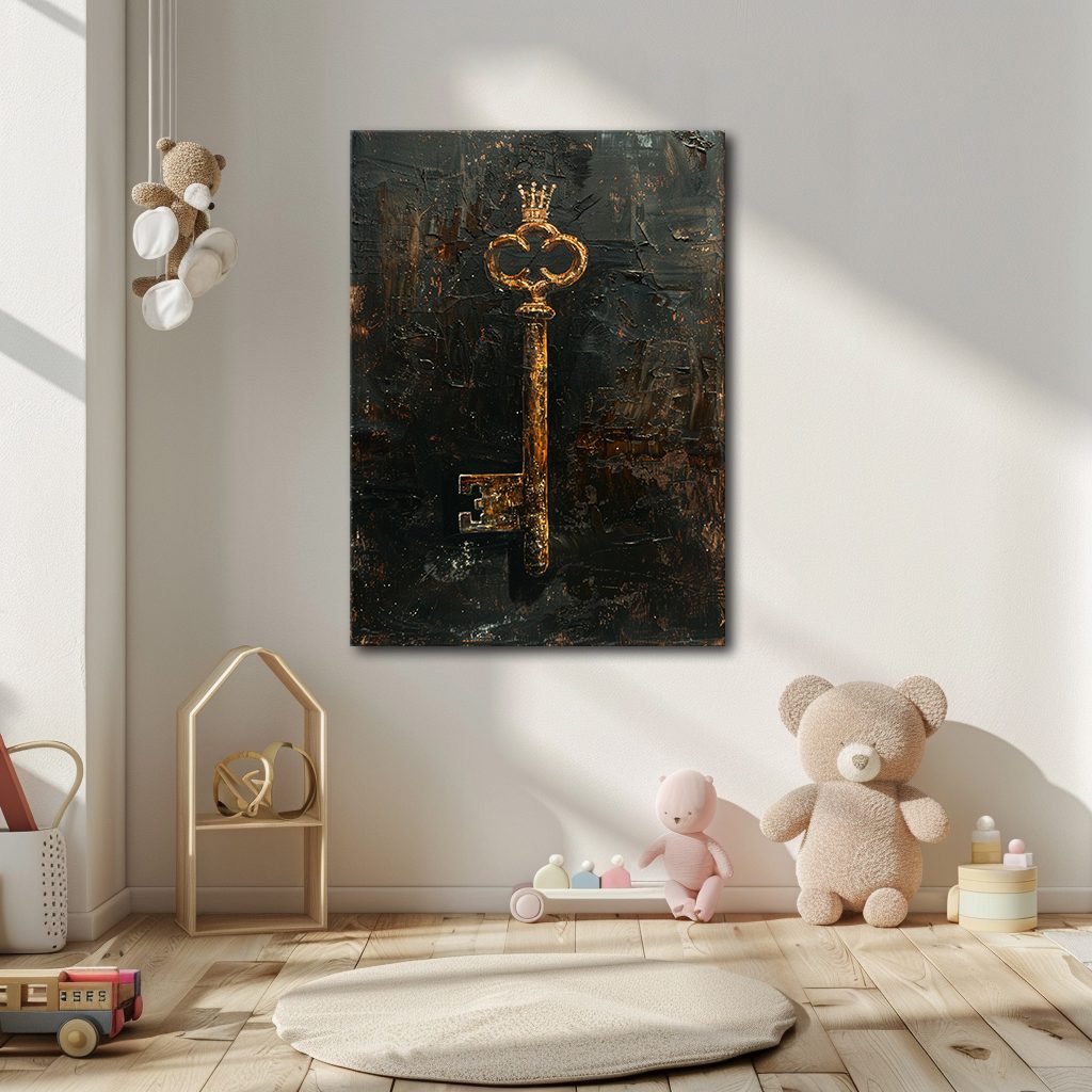 Antique Gold Key on Dark Texture canvas wall art, unframed canvas