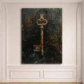 Antique Gold Key on Dark Texture canvas wall art, unframed canvas