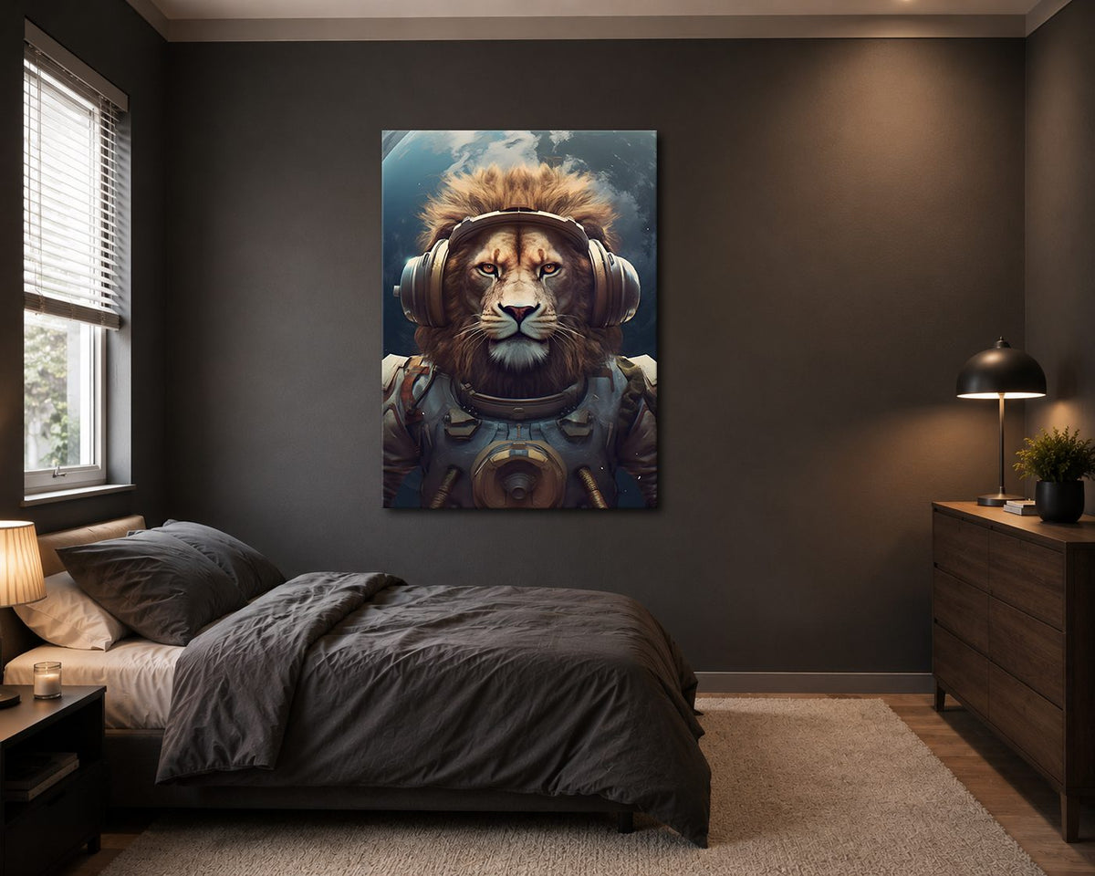 Astronaut Lion with Headphones canvas wall art, unframed canvas