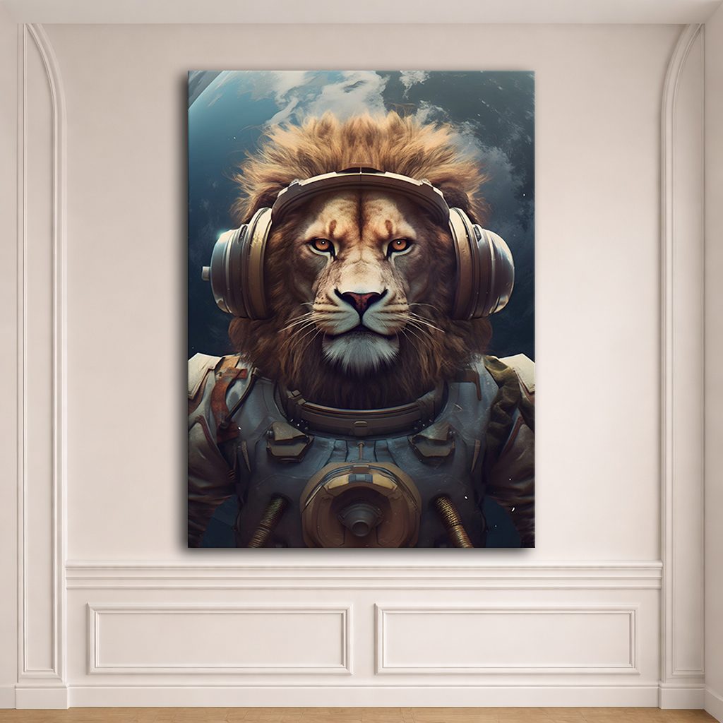 Astronaut Lion with Headphones canvas wall art, unframed canvas