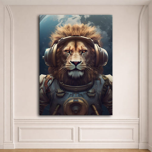 Astronaut Lion with Headphones canvas wall art, unframed canvas