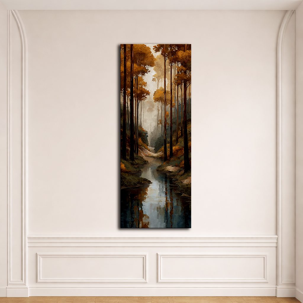 Autumn Forest Creek canvas wall art, unframed canvas