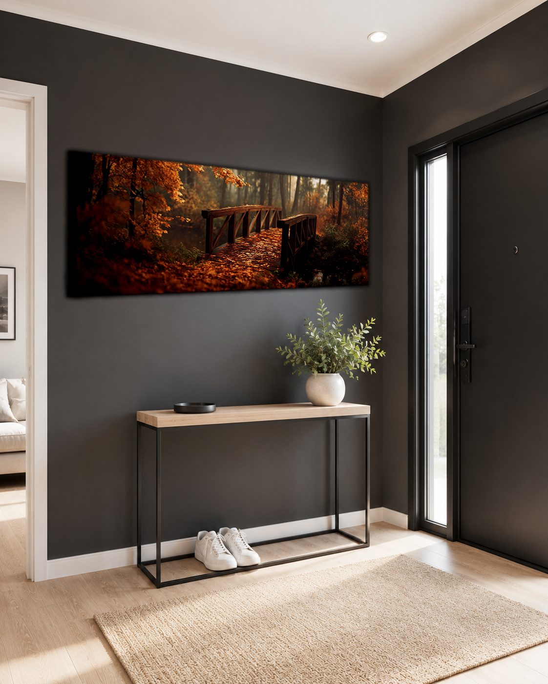 Autumn Forest Wooden Bridge canvas wall art, unframed canvas