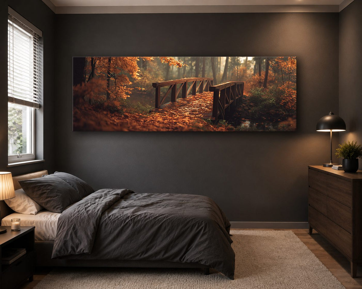 Autumn Forest Wooden Bridge canvas wall art, unframed canvas
