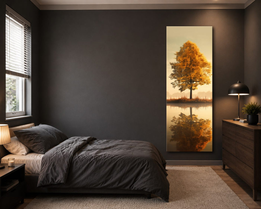 Autumn Tree Lake Reflection canvas wall art, unframed canvas