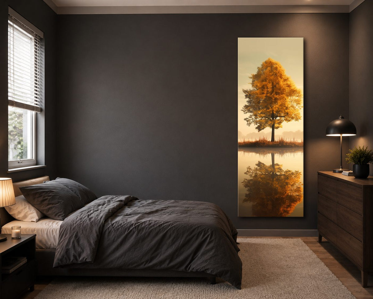 Autumn Tree Lake Reflection canvas wall art, unframed canvas