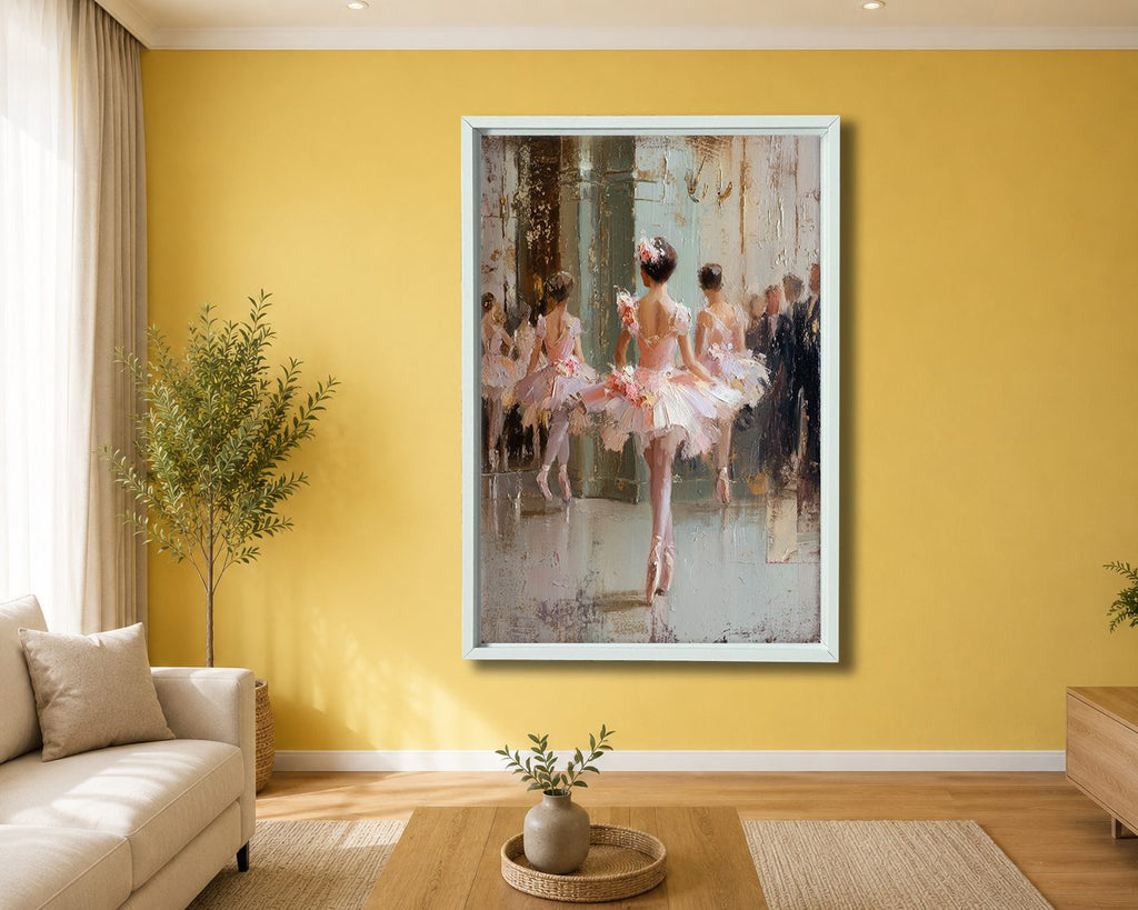 Ballerinas in Pink Tutus canvas wall art, white floating frame