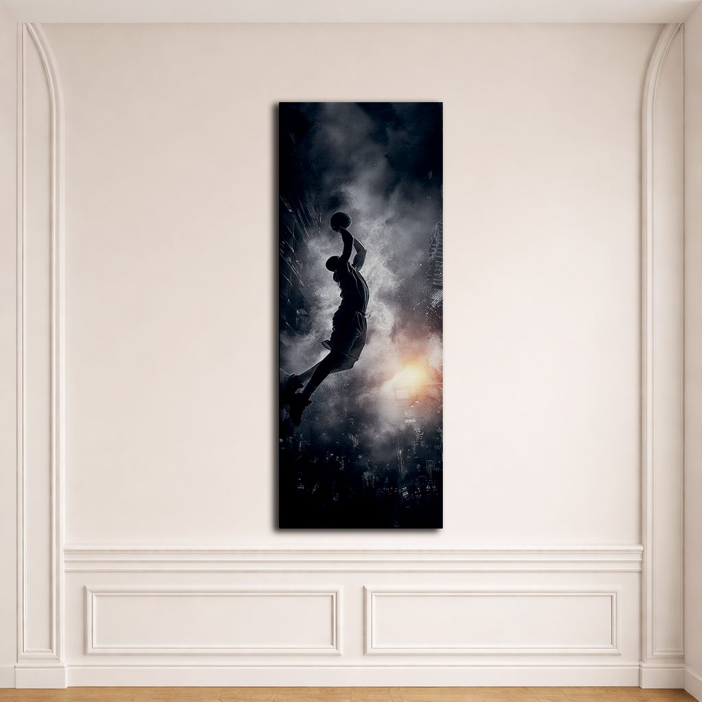 Basketball Slam Dunk Silhouette canvas wall art, unframed canvas