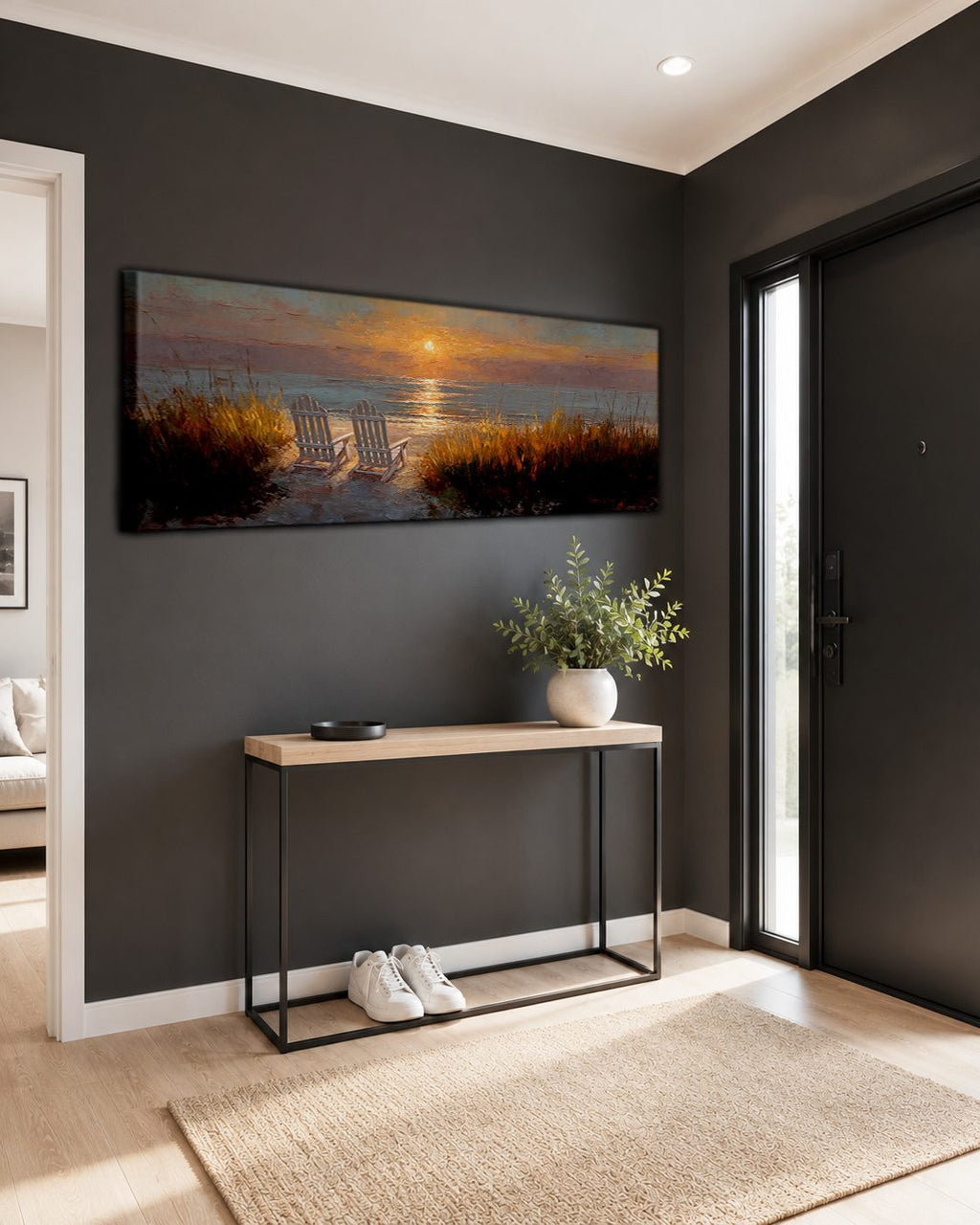 Beach Chairs at Sunset canvas wall art, unframed canvas