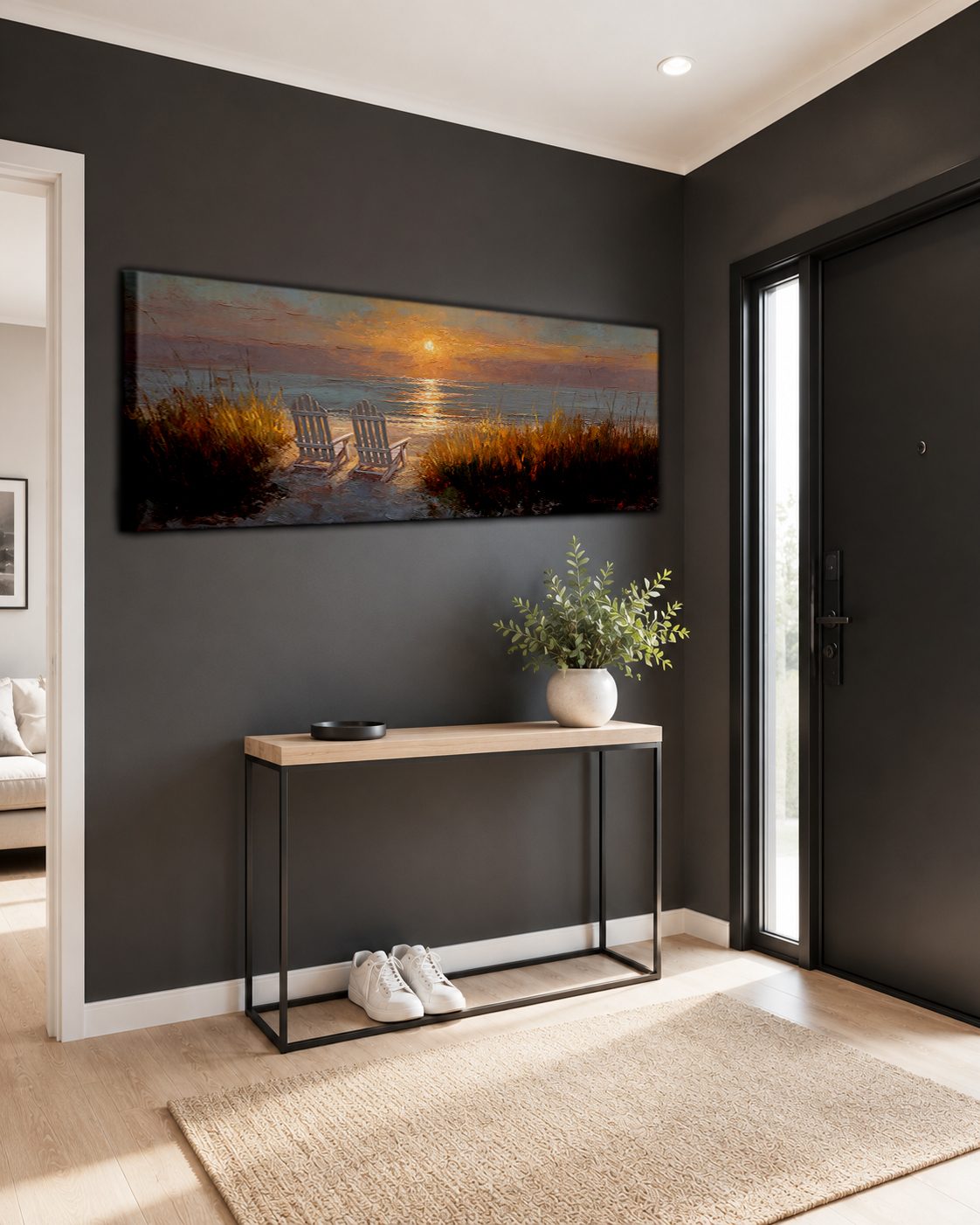 Beach Chairs at Sunset canvas wall art, unframed canvas