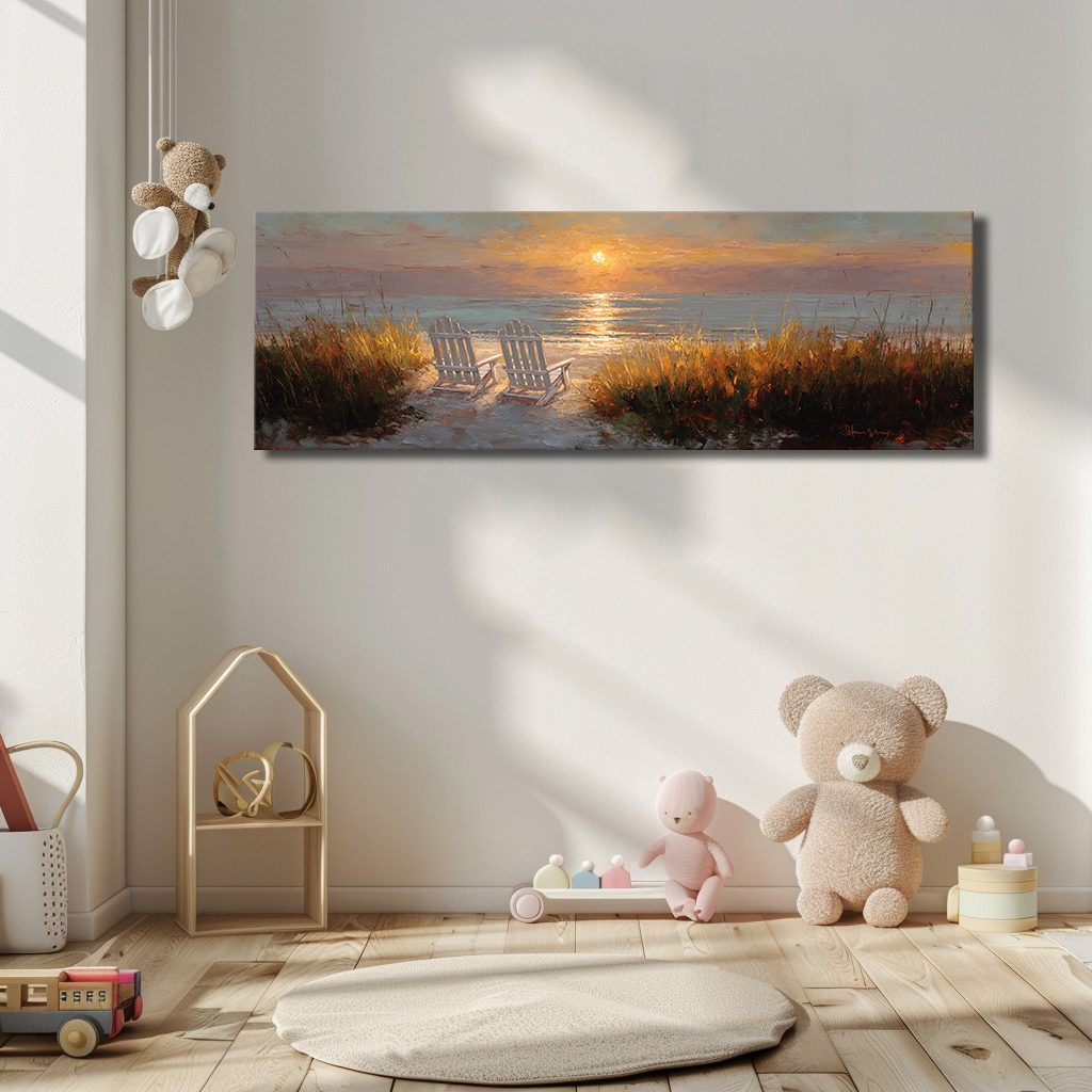 Beach Chairs at Sunset canvas wall art, unframed canvas
