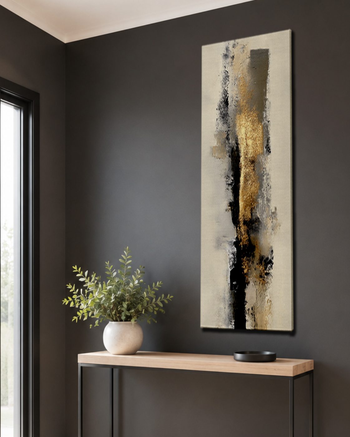 Beige Gold and Black Brushstroke Abstract canvas wall art, unframed canvas